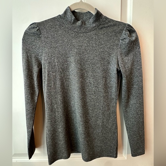 J.Crew Metallic Sparkle Mock Neck Puff Sleeve Long Sleeve Top Gray XXS - Picture 1 of 5
